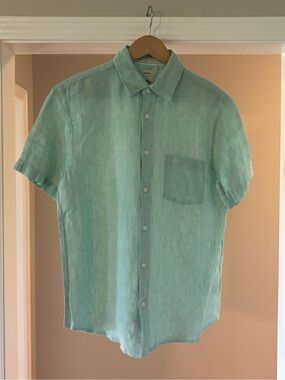 Panama Jack Mint Green 100% Linen Short-Sleeve Button-Down Shirt